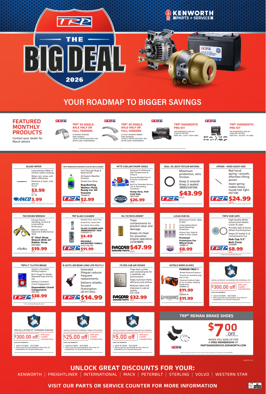Kenworth Parts Specials March 2026 at WKI Kenworth Kansas