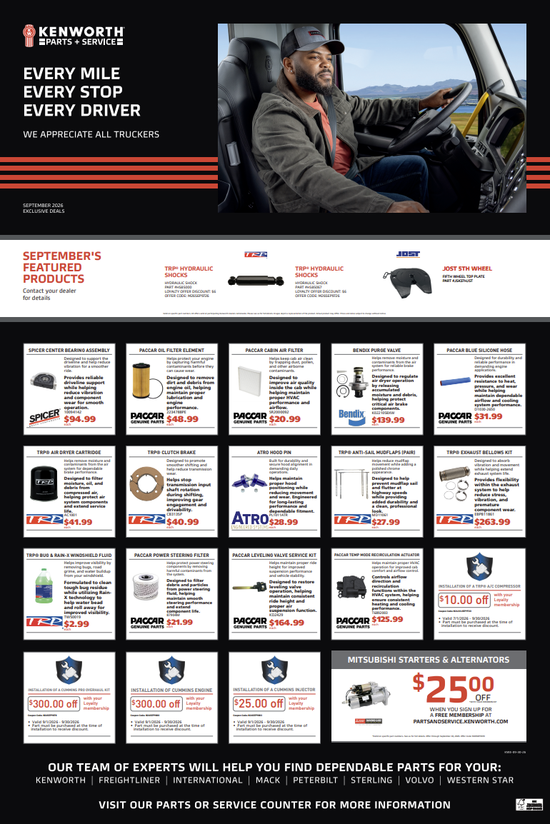 September 2026 Parts Specials